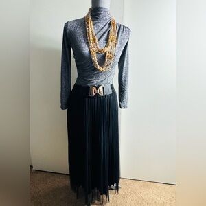 Chic Black Maxi Skirt with Stylish Belt